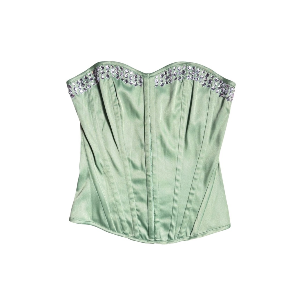 Charlotte Russe Sage Green Satin Rhinestone Corset Top NWT